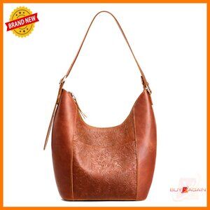 Leather Hobo Shoulder Bag with Rose Pattern, Adjustable Strap, Spacious